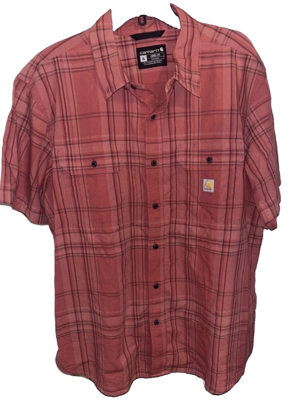Carhartt Men's Short Sleeve Plaid Button-Up Shirt - Coral Pink